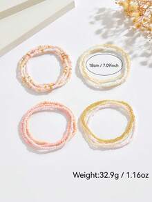 1 Set Of 13pcs Bohemian Beaded Adjustable Bracelet Set, Personalized Niche Gradient Geometric Woven Beaded Bracelet Set, Suitable For Women's Daily, Party, And Holiday Wear - Pink - View 6