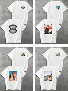 Camiseta personalizada de hombre, camiseta casual y holgada para primavera y verano, vacaciones y exteriores con impresión personalizada, cuello redondo, manga corta, color blanco, regalo para vacaciones, Día de San Valentín, cumpleaños, aniversario, camiseta casual personalizada de manga corta para primavera y verano