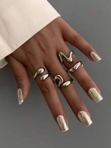 4pcs/Set Fashionable Asymmetric Water Drop Design Gold Rings, Vintage Minimalist Punk Style Unique Thick Metallic Jewelry, Suitable For Women's Everyday And Party Wear, Casual Outfit Matching, Holiday Gifts