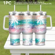 1pc40oz多元素花朵图案水杯，不锈钢保温吸管杯，双层保护保温杯，配有吸管和杯刷，使用方便，非常适合家庭、办公室、户外旅行、汽车、健身，是送给家人、朋友和亲戚的圣诞礼物，感恩节礼物 - 彩色 - 查看 13