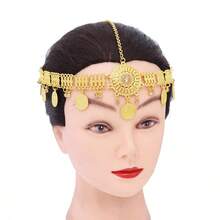 1pc Faux Crystal Coin Pattern Hair Accessory, Metallic Headpiece Suitable For Women's Daily Wear And Party - Gold - View 3