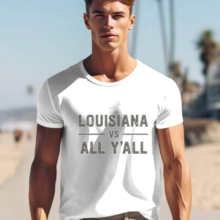 Louisiana VS All Y'all T-Shirt - 220g Cotton Tee, Southern Pride, Funny Louisiana Apparel, Unisex Fit, Available In Multiple Colors Sizes, Great Gift For Louisiana Natives Fans Of Southern Culture 0001 - White - View 1