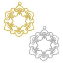 2pcs Fashionable 304 Stainless Steel Gold/Silver Plant & Flower Pattern Pendant, Vacuum Electroplated Durable Craft, Suitable For Necklace, Earrings, DIY Jewelry Making