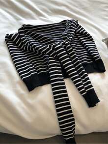 1件女士时尚条纹针织外套撞色小披肩，春秋夏防晒多功能办公网纱明星空调房颈椎保护围巾肩部背心，四季皆宜，RC连衣裙 - 彩色 - 查看 5