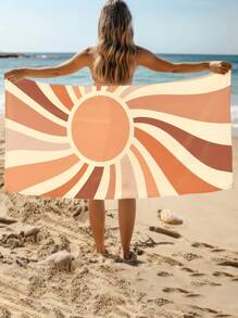 1 Stück sonnige Mikrofaser-Strandtuch, ohne Sand, leicht, überdimensioniert, schnelltrocknend für Erwachsene zum Schwimmen, Schwimmbad, Camping, Yoga, Reiseaccessoires, Urlaubssachen, Strandutensilien