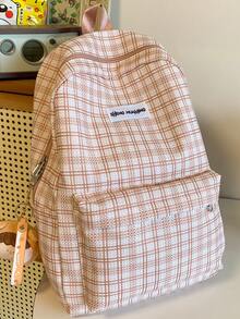 Mochila de gran capacidad, estilo japonés a cuadros, de doble hombro, versátil, adecuada para estudiantes de secundaria y preparatoria, mochila escolar a cuadros de alta calidad, versátil para estudiantes de secundaria, estilo "Mori", mochila de doble hombro, mochila suave y linda para viajes (sin colgantes) - Multicolor - Ver 13