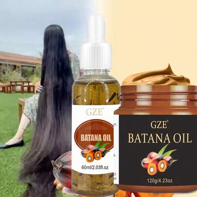 2 件 GZE 巴塔纳油护发套装 - 30ml 巴塔纳油和 120g 固体巴塔纳油 - 发膜深层调理巴塔纳油护发精华强韧秀发，防断裂，修复分叉