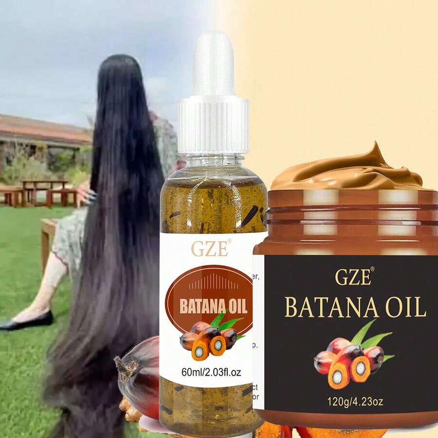 2 件 GZE 巴塔纳油护发套装 - 30ml 巴塔纳油和 120g 固体巴塔纳油 - 发膜深层调理巴塔纳油护发精华强韧秀发，防断裂，修复分叉 - 棕色 - 查看 1