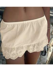 Women Y2K Sheer Lace Ruffle Mini Skirt Low Rise Mesh Ruffle Hem Shorts Fairy Micro Skirt Coquette Going Out Beachwear - Yellow - View 2