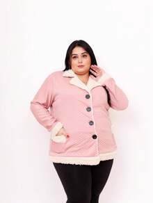 Women's Plus Size Coat With Button Plush Winter Thick Long Sleeve - 乾枯玫瑰色 - 查看 2