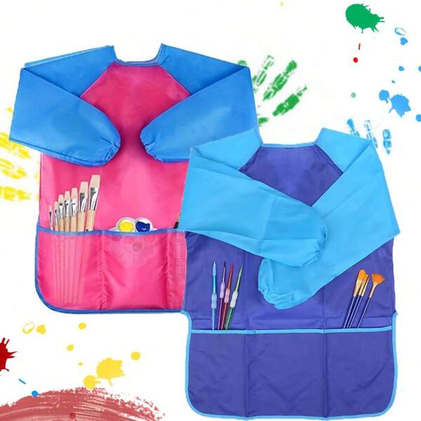 1pc Art Apron - Polyester,Ideal For Painting & Mealtime, Easy-To-Wear Reverse Cover-Up Artist Smocks