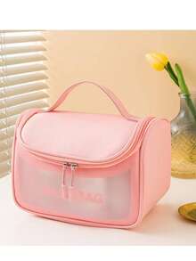 Bolsa Necessaire Washbag Organizador De Mala Impermeável Transparente Maquiagem Viagens - Coral - Visão 1