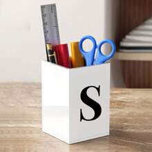 Praktischer acrylischer Stifthalter, Stiftbecher, minimalistischer Stiftehalter mit Namensschrift-Muster, multifunktionaler Schreibtischorganizer, Make-up Pinsel Aufbewahrung, stabile Bürozubehör, modernes Design, Studiendekoration