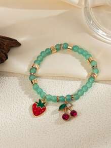 Pulseira feminina de contas de cristal e frutas delicadas, estilo boêmio, 1 peça, colorida e versátil