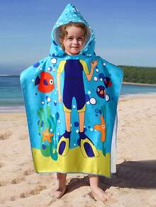 1pc Baby Hooded Bathrobe, Made Of Polyester Fiber, Soft & Dense, Highly Absorbent, Cartoon Animal Pattern, Suitable For Role Play, Party Makeup, Beach & Seaside - Multicolor - View 12