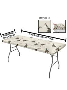 1 件春夏动物花卉图案涤纶户外野餐/餐桌布，适用于家庭、厨房、餐厅、丛林长颈鹿装饰桌布