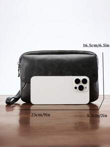 HOVI'S 极简复古手提包，时尚商务休闲便携大容量多功能腕包手拿包手机包，男士设计师手提包