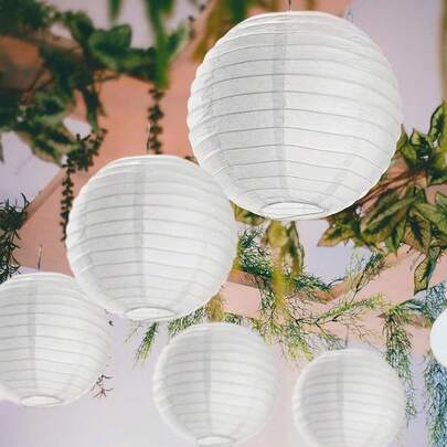 1/5pcs White, Orange, Blue Paper Lanterns - Round Hanging Paper Lanterns - Suitable For Weddings, Birthdays, Bridal Showers And Holiday Decorations - For Indoor And Outdoor Use - Ideal Gift For Holiday Occasions