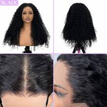 MAESI HAIR Wear And Go Wig 200% Density 4*4 5*5 Glueless Wig Mixed Blended Brazilian Virgin Hair Color GLUELESS Hair Wig Mixed Human Blended Hair 13*4 13*6 Lace Frontal Wig Short Curly Wavy Brazilian Hair Synthetic Mixed Hair, Deep Black - Natural & Black - View 3