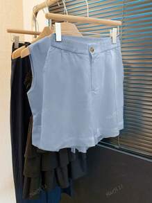 Conjunto de chaqueta y pantalones cortos de lino sin mangas informal/de verano para mujer