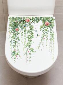 1 pièce Décalcomanie de couvercle de toilette à motif de feuille, autocollants, décalcomanie murale, décalcomanie vinyle pour décoration de la maison, articles de décoration de printemps pour rafraîchir votre maison, autocollants de décoration Rama
