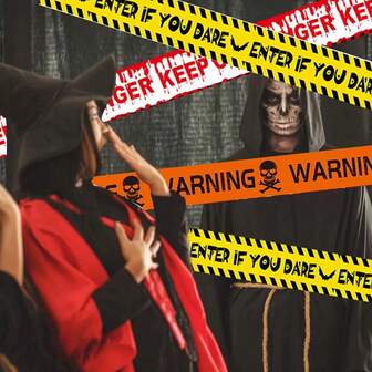 1pc 90cm Long Halloween Caution Tape, Yellow Color Skull Design Safety Barrier Tape
