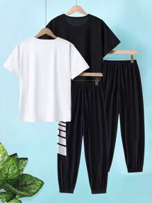 Conjunto deportivo de 4 piezas para adolescentes, camiseta de manga corta y ligera, pantalones deportivos para verano, ropa para chicos adolescentes de 10 a 19 años