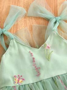 1 件年轻女孩可爱、优雅、华丽、甜美公主裙，带蝴蝶结、刺绣花朵、蓬松网眼芭蕾舞裙，适合派对、海滩和生日礼物，春夏季 - 綠色 - 查看 6