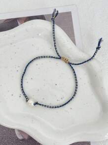 1 pieza Pulsera trenzada con perla de agua dulce irregular, elegante y sencilla, de estilo bohemio, para mujer, hermana, pareja, regalo de graduación, adecuada para uso diario, deportes, commute, citas, fiestas, vacaciones de verano en la playa