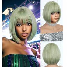 Breathable Realistic 12 Inch Bob Wig With Bangs - Short Straight Hair Wig, Suitable For Halloween Party, Women Heat-Resistant Synthetic Wig, Party, Holiday, Cosplay - Multicolor - View 4