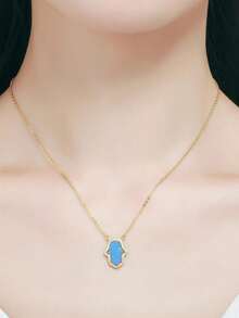 Kaletine قلادة متدلية الموضة مكعب زركونيا و أوبال زخرفة يد الفضة الاسترليني للنساء الزخرفة اليومية قطعة واحدة