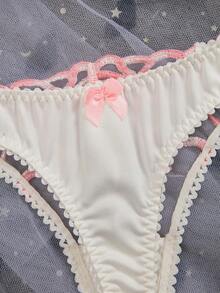 女士性感内衣套装，刺绣套装经典性感刺绣丁字裤 - 粉色 - 查看 9