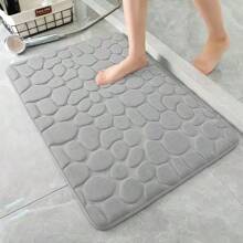 1pc Coral Velvet Stone Embossed Floor Mat, Non-Slip Door Mat, Solid Color Simple Bathroom Absorbent Foot Pad, Thickened Sponge Floor Mat