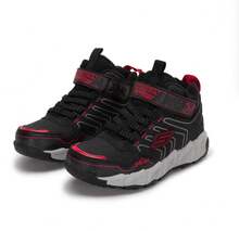 Skechers Zapatos de velour de caña alta con cierre de gancho y bucle para niños en otoño e invierno - Negro/Rojo - Ver 3