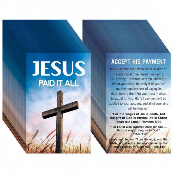 100 Pcs Christian Gospel Tracts - Jesus Paid It All Salvation Cards With John 3:16 Bible Verse And Cross Design, Inspiring Prayer Cards And Gospel Bookmarks, Gifts, Daily Encouragement, Evangelism Tools | Landscape Design | Gospel Cardsschool Supplies,Back To School