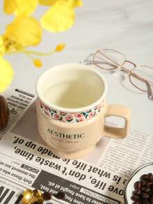 1pc Elegant French Style Ceramic Stemware, 3 Color Options, Suitable For Home/Restaurant, Breakfast/Milk/Coffee Cup