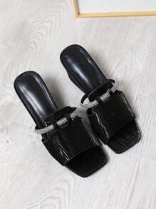 Women's New Fashion Rhinestone Embellished Slip-On Wedge Sandals, Comfortable Slip-On Casual Sandals Suitable For Outdoor Wear, Dating, Vacation, Party And Holiday Events
