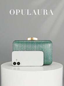 OpulAura 女士复古奢华手拿包，金属亮片设计，时尚派对包，优雅迷你盒形包，高端盒式小钱包，适合派对/婚礼/正式场合晚宴，配有链条 - 綠色 - 查看 4