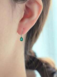 BALMORA 1 paire de boucles d'oreilles goutte d'eau en zircone verte en argent sterling S925 pour femmes, accessoires mode et élégants pour un port quotidien, le meilleur cadeau d'anniversaire pour les amis