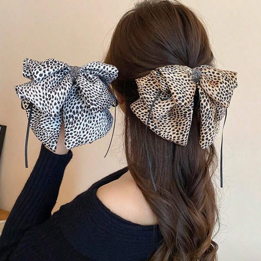 1 件/2 件女士豹纹蝴蝶结发夹，优雅百搭，涤纶材质，四季时尚发饰美容爪夹优雅发夹 - 彩色 - 查看 1