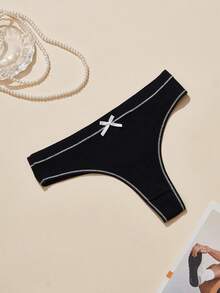 4 件套女士字母腰带丁字裤内裤，透气裆部性感提拉内裤 - 黑色 - 查看 5