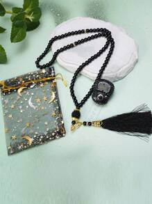 Juego de rosario musulmán y pulsera Tasbih empaquetado en una bolsa de regalo, con contador de anillo de diamante para mano