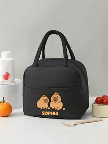 Personalized Text Gift Bag, Large Capacity Lunch Box Bag, Suitable For Teenagers. Applicable For Office, University, Work, Business, Commuting, Outdoor, Travel And Picnic. Insulated Lunch Box Bag, Portable Aluminum Foil Ice Bag, Lunch Bag, Picnic Storage Bag, Children's Version, Urban Fashion, Modern Colorful, Cute - Black - View 27