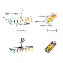 1 件可折叠晾衣架，带 12 个夹子，360° 可旋转衣架 - 便携式塑料架，用于毛巾、儿童衣服、袜子和手套 - 节省空间的设计，适合旅行、宿舍和家庭，储物盒 | 便携式晾衣绳 | 多用途衣架 - 彩色 - 查看 4