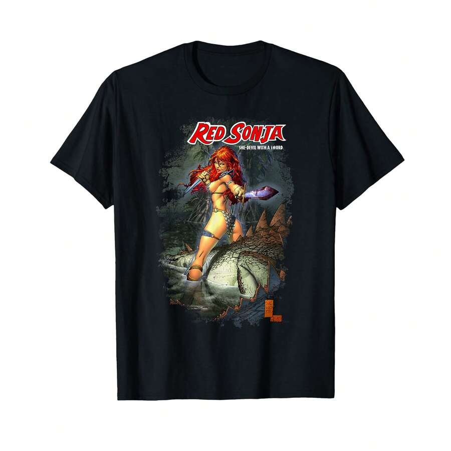 Camiseta con estampado de la portada del cómic de Mark Siestri "She-Devil Warrior Woman" - Regalos BL para mamá - Negro - Ver 1