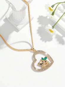 1pc Fashion Lovely Heart Shape Panda Pendant Necklace With Rhinestones, Suitable For Women Daily Wear And Gift