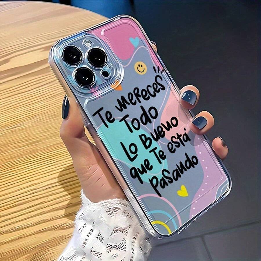 ​​"Positive Vibes Clear Case" Phone Accessories - Inspirational Quote + Soft Pastel Design | Shockproof, Slim Fit For IPhone 16/15/14/13 (Cute & Motivational)​ - Clear - View 1
