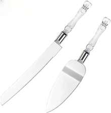 2-Piece Elegant Cake Cutting Set, Exquisite Server With Serrated Design, Includes Cake Cutting And Pie Spatula Pastry, Pizza And Desserts Wedding Birthday (Silver) - 1 - 查看 1