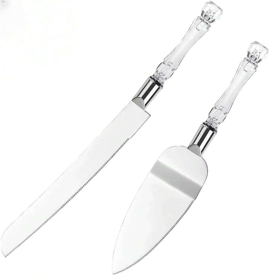 2-Piece Elegant Cake Cutting Set, Exquisite Server With Serrated Design, Includes Cake Cutting And Pie Spatula Pastry, Pizza And Desserts Wedding Birthday (Silver) - 1 - 查看 1