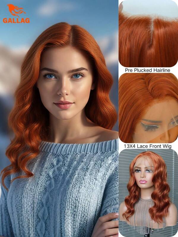 14 Inch 13*4 Short Wavy Wig Orange Ginger Colored Lace Front Wig Women Natural Fluffy Wavy Wig Synthetic Heat Resistant Fiber Hair Glueless Lace Wig Suitable For Women's Daily And Holiday Use